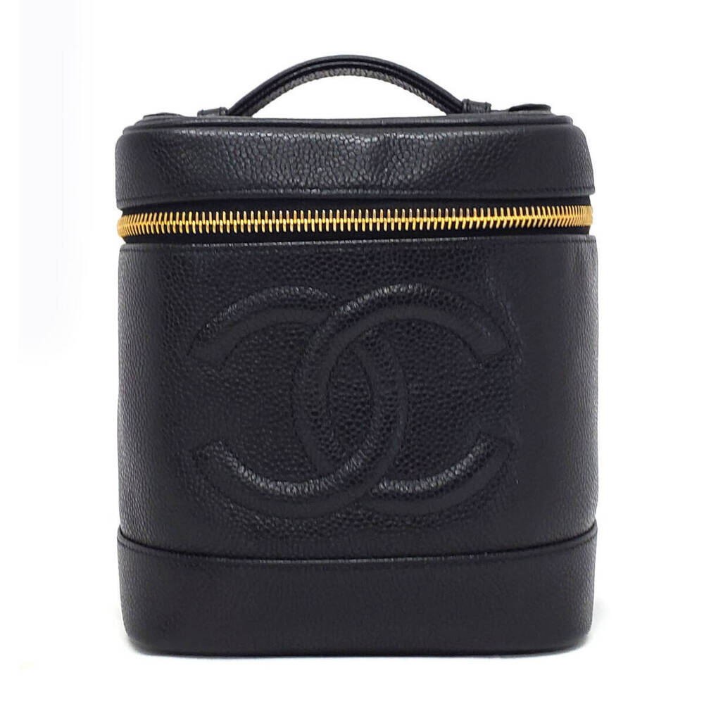 Chanel Caviar Skin Vanity Cosmetic Clutch Handbag Original Seal Black